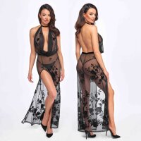 Noir Handmade F312 langes Kleid beflocktes Netz