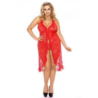 rotes langes Kleid aus Spitze mit Neckholder 